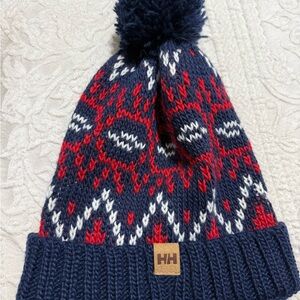 Adult Helly Hansen Navy and Red Knit Pom-Pom Beanie